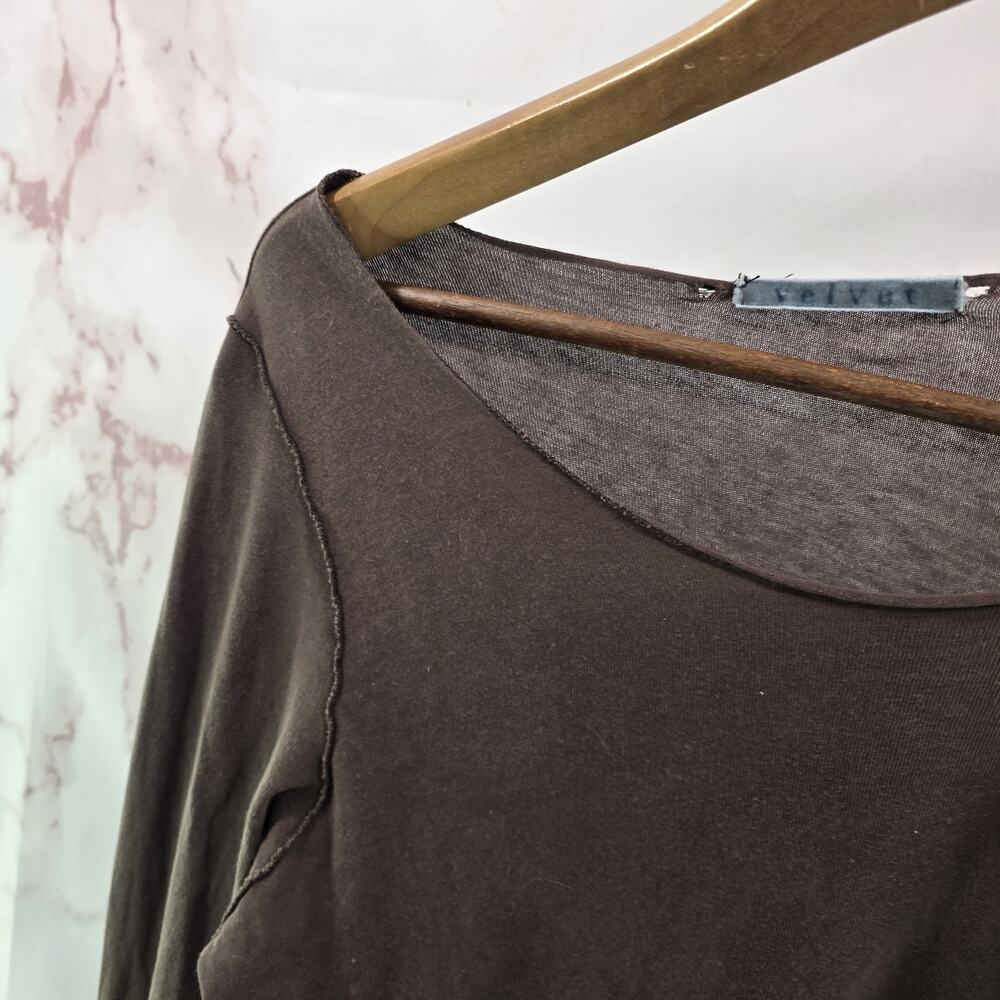 Anthropologie T Shirt Womens Medium Brown Long Sleeve Chocolate Velvet Graham - Picture 2 of 12